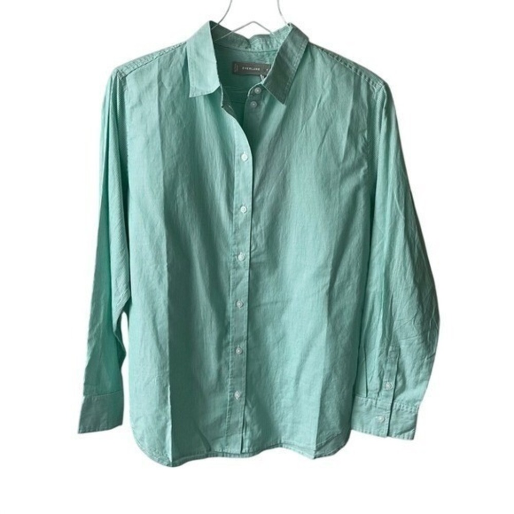 Everlane The Oxford Mint Green White Stripe Shirt Relaxed Fit Preppy Sz 00 NWOT